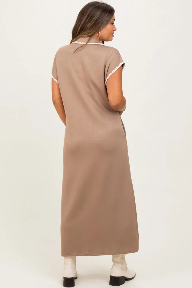 Mocha Collared Stitch Detail Short Sleeve Maternity Midi Dress sold by Pinkblush product image thumbnail 4