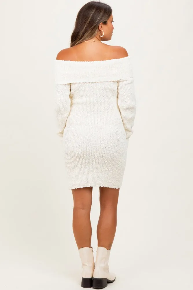 Ivory Off The Shoulder Knit Sweater Maternity Mini Dress sold by Pinkblush product image thumbnail 4