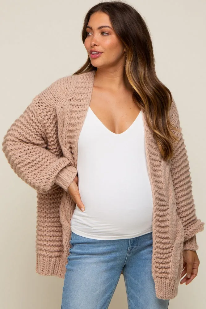 Beige Chunky Knit Maternity Cardigan sold by Pinkblush
