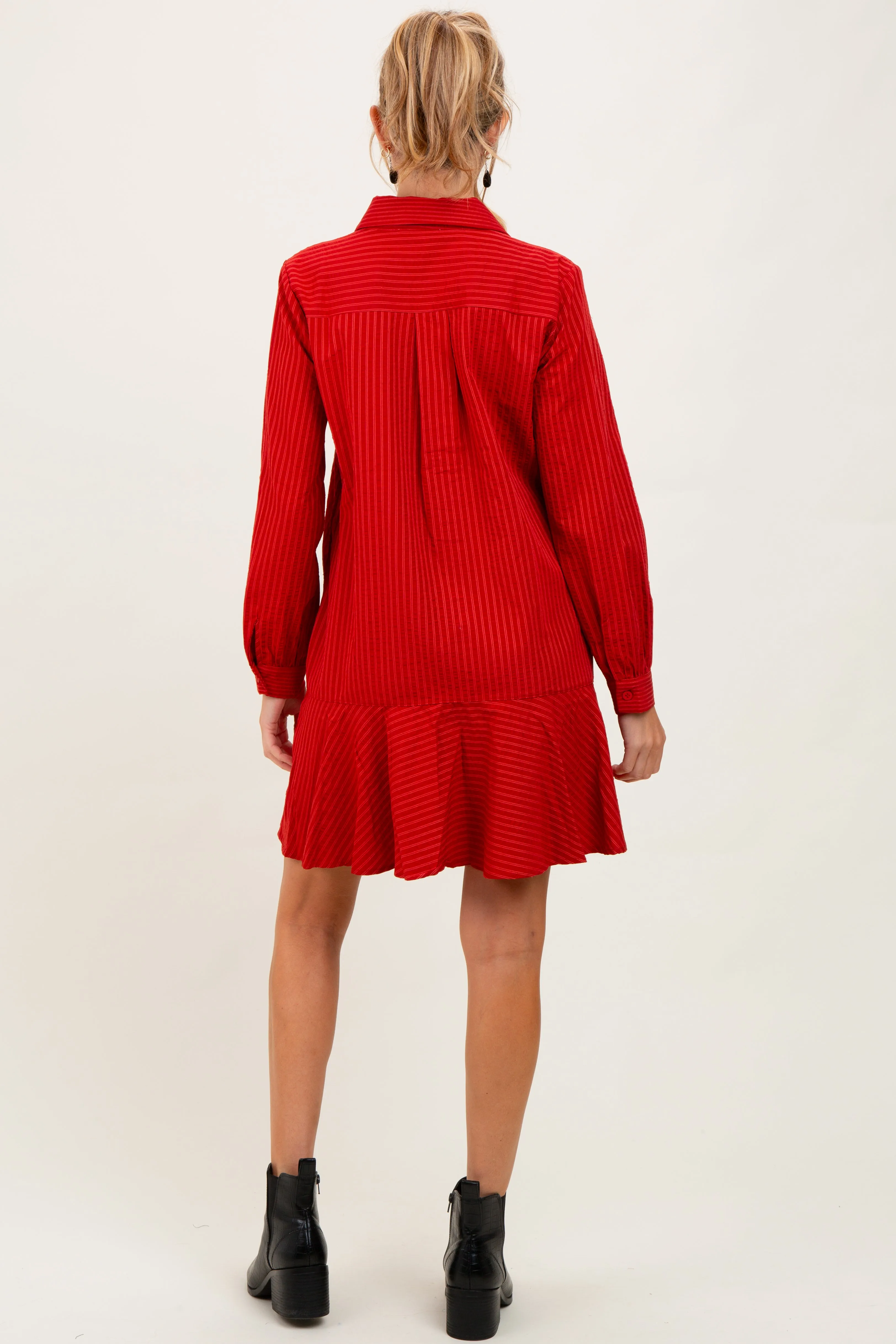 Rust Striped Long Sleeve Drop Waist Maternity Polo Dress sold by Pinkblush product image thumbnail 3