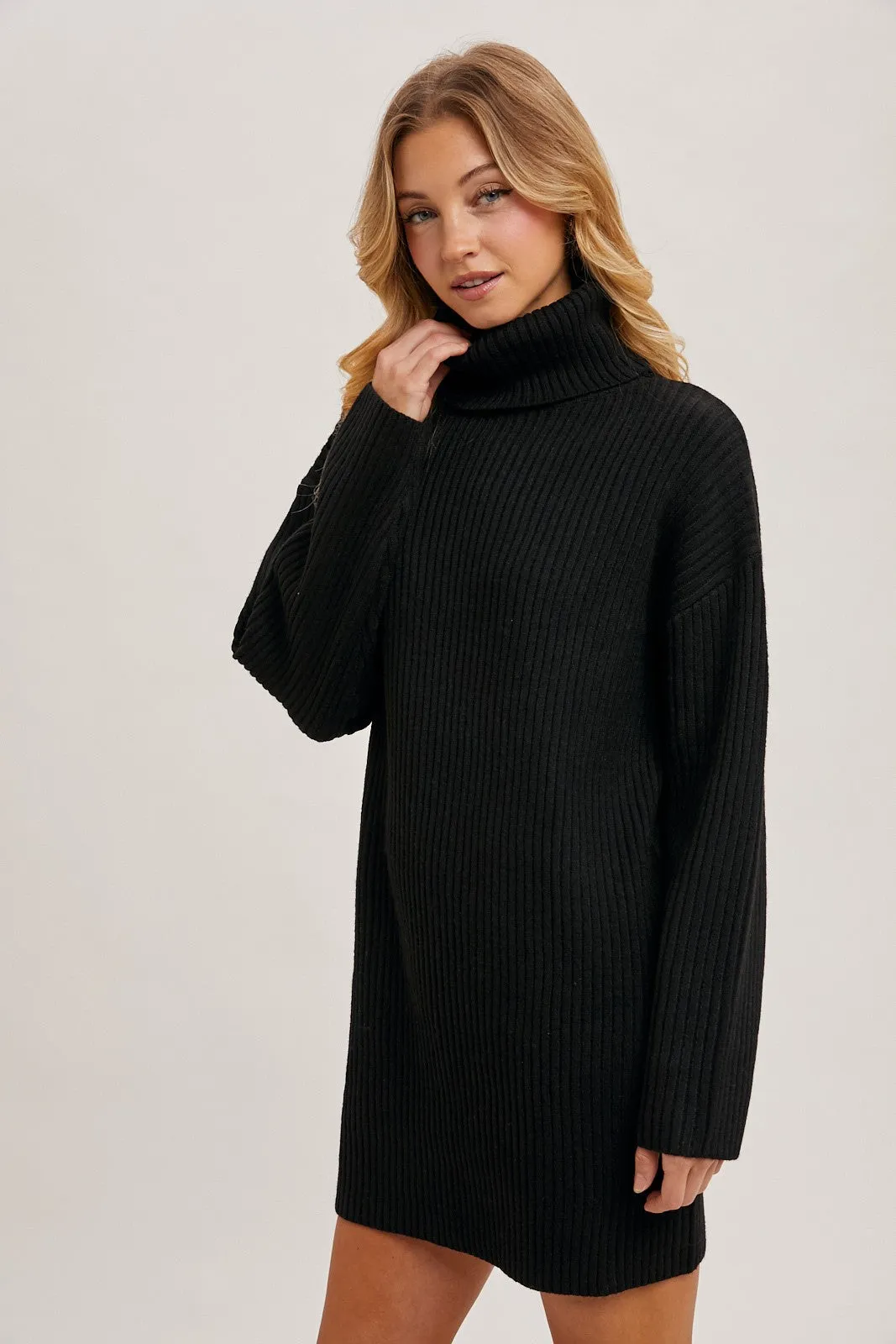 Black Turtleneck Chunky Knit Sweater Dress sold by Pinkblush product image thumbnail 3