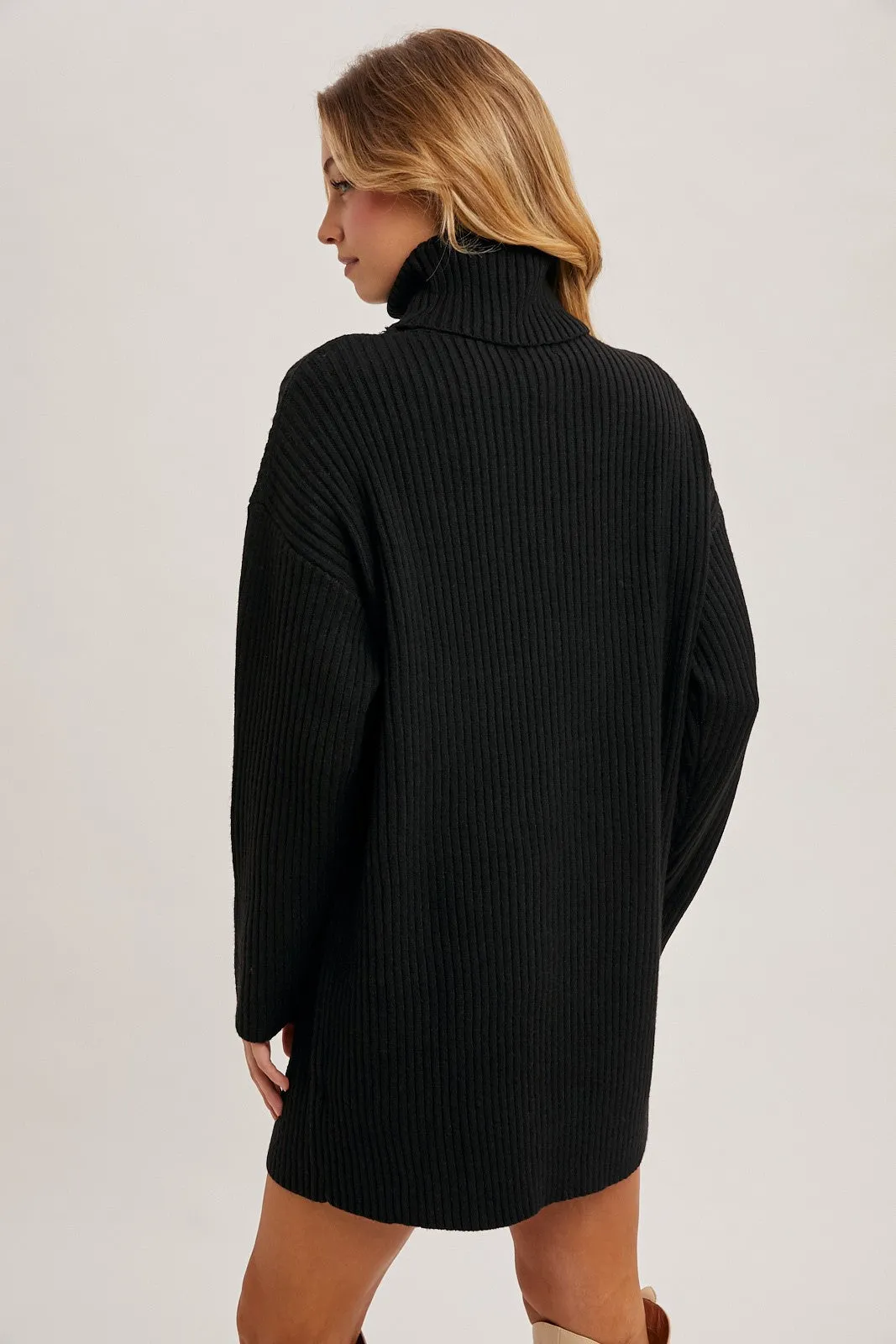 Black Turtleneck Chunky Knit Sweater Dress sold by Pinkblush product image thumbnail 4