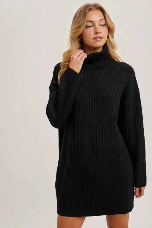 Black Turtleneck Chunky Knit Sweater Dress sold by Pinkblush