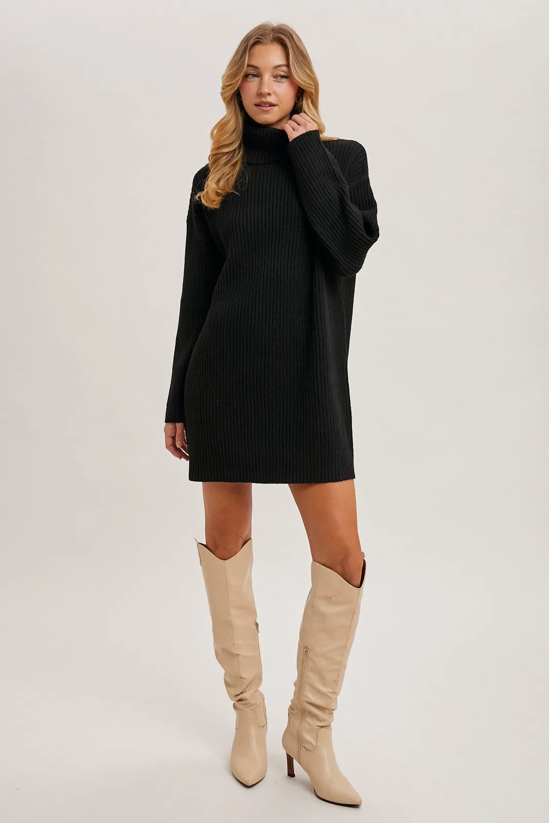 Black Turtleneck Chunky Knit Sweater Dress sold by Pinkblush product image thumbnail 5