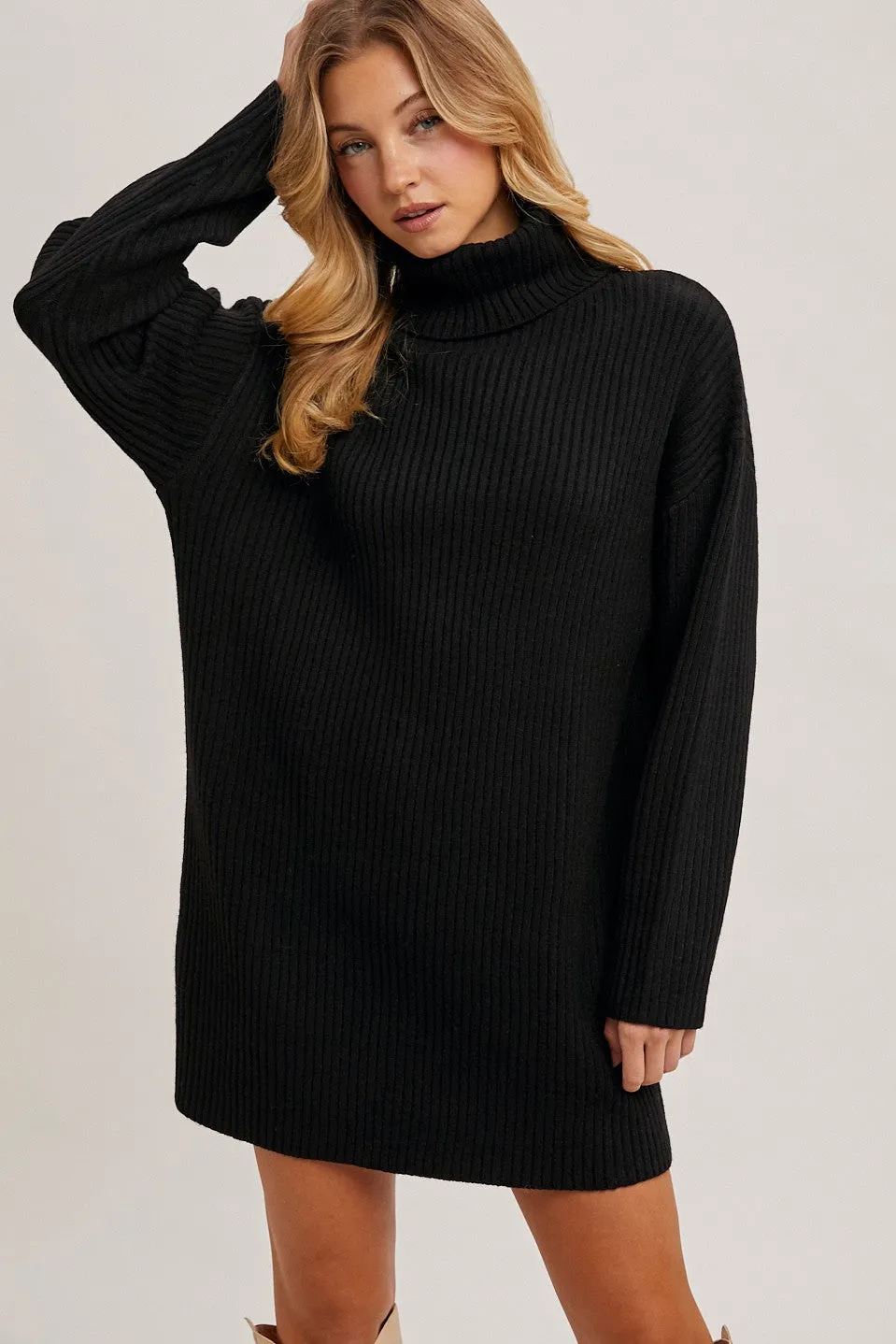 Black Turtleneck Chunky Knit Sweater Dress sold by Pinkblush product image thumbnail 2