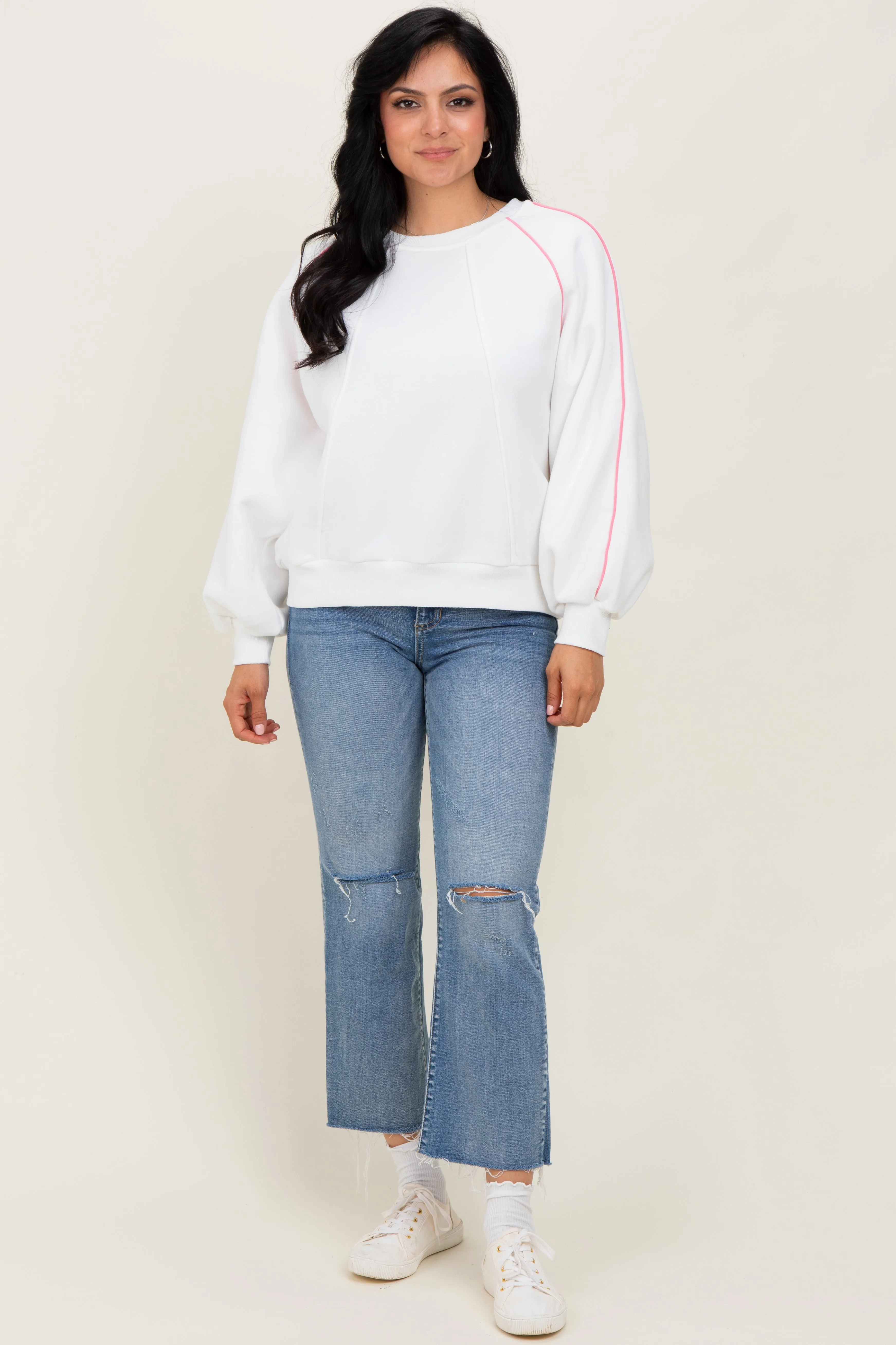 White Heather Pink Piping Accent Sweatshirt sold by Pinkblush product image thumbnail 2