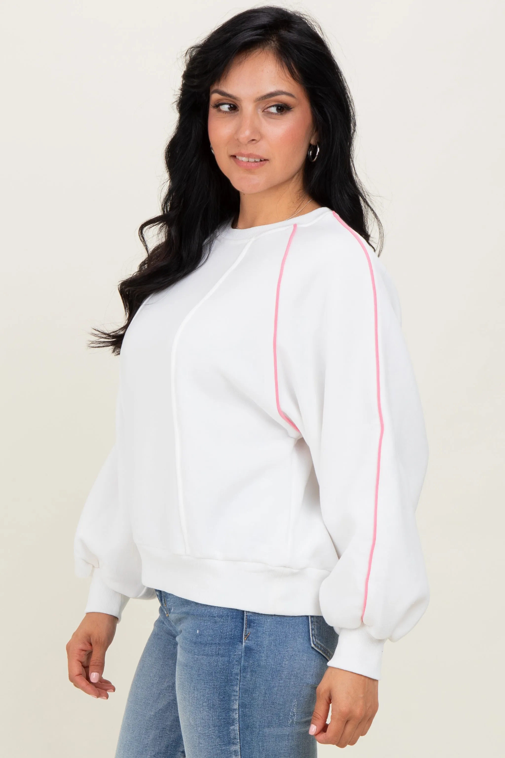 White Heather Pink Piping Accent Sweatshirt sold by Pinkblush product image thumbnail 3