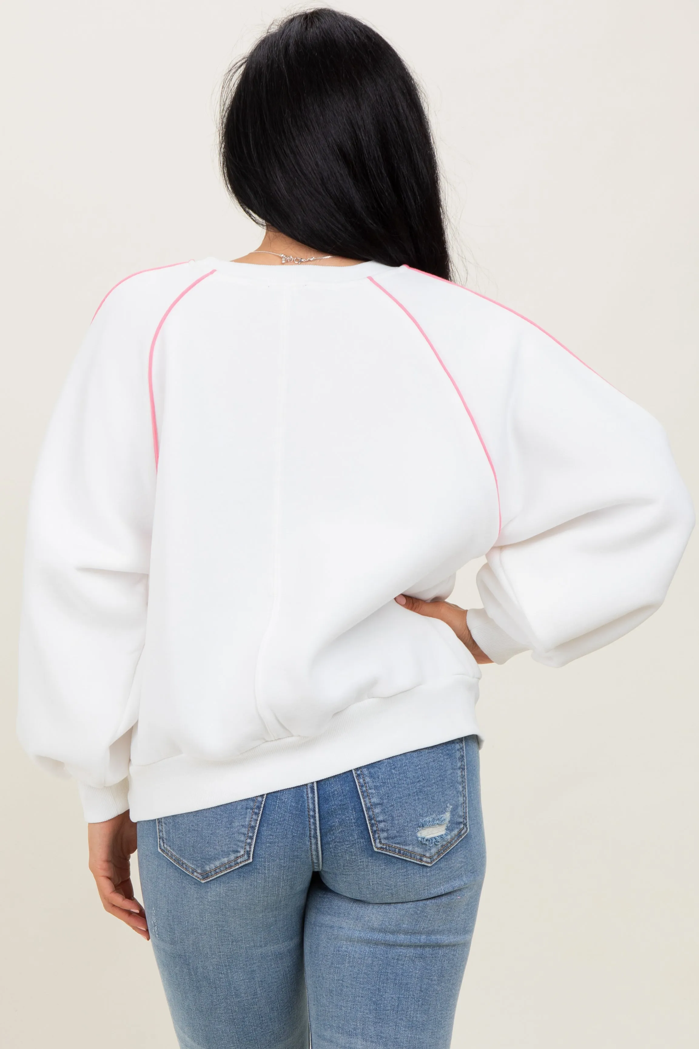 White Heather Pink Piping Accent Sweatshirt sold by Pinkblush product image thumbnail 4