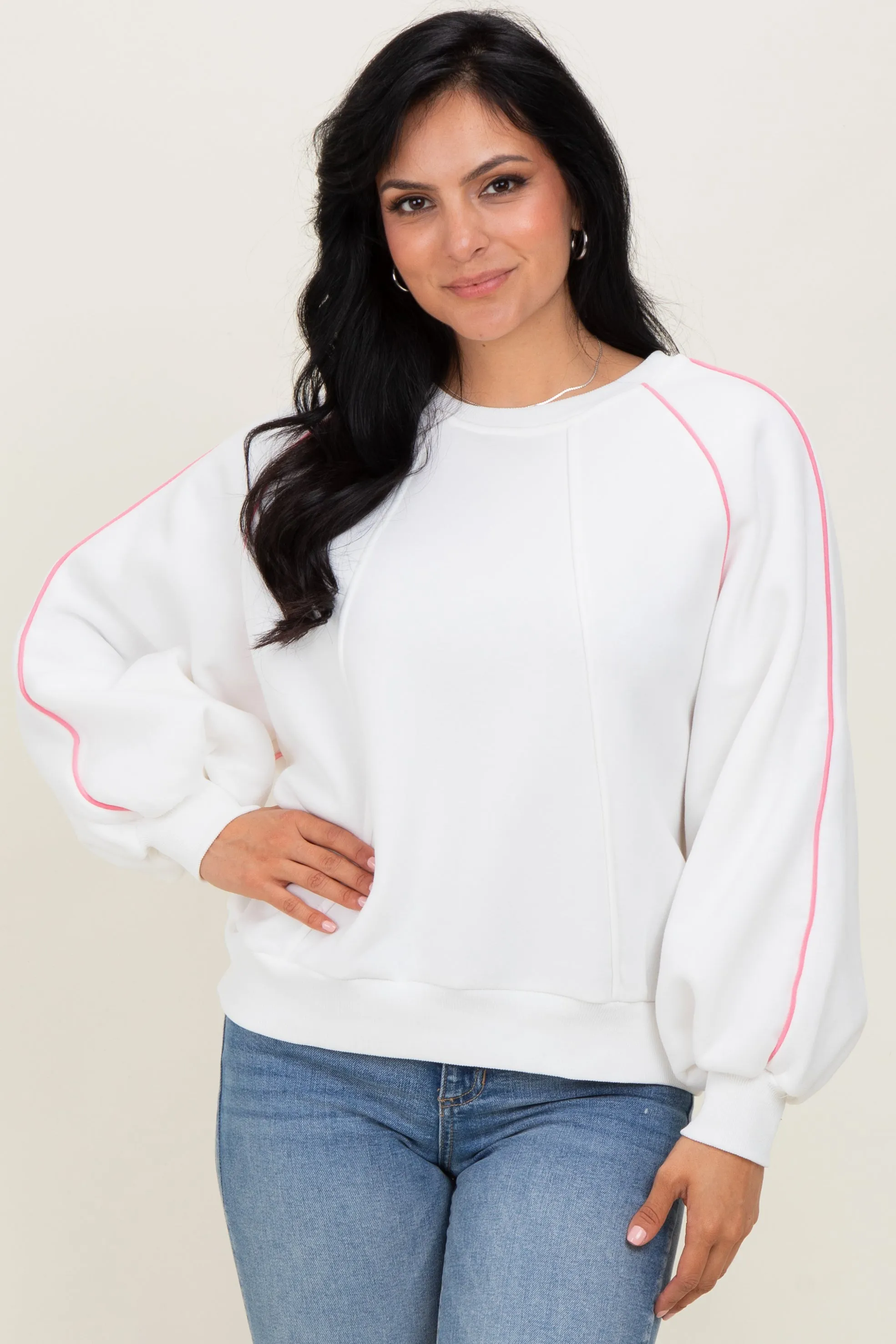 White Heather Pink Piping Accent Sweatshirt sold by Pinkblush