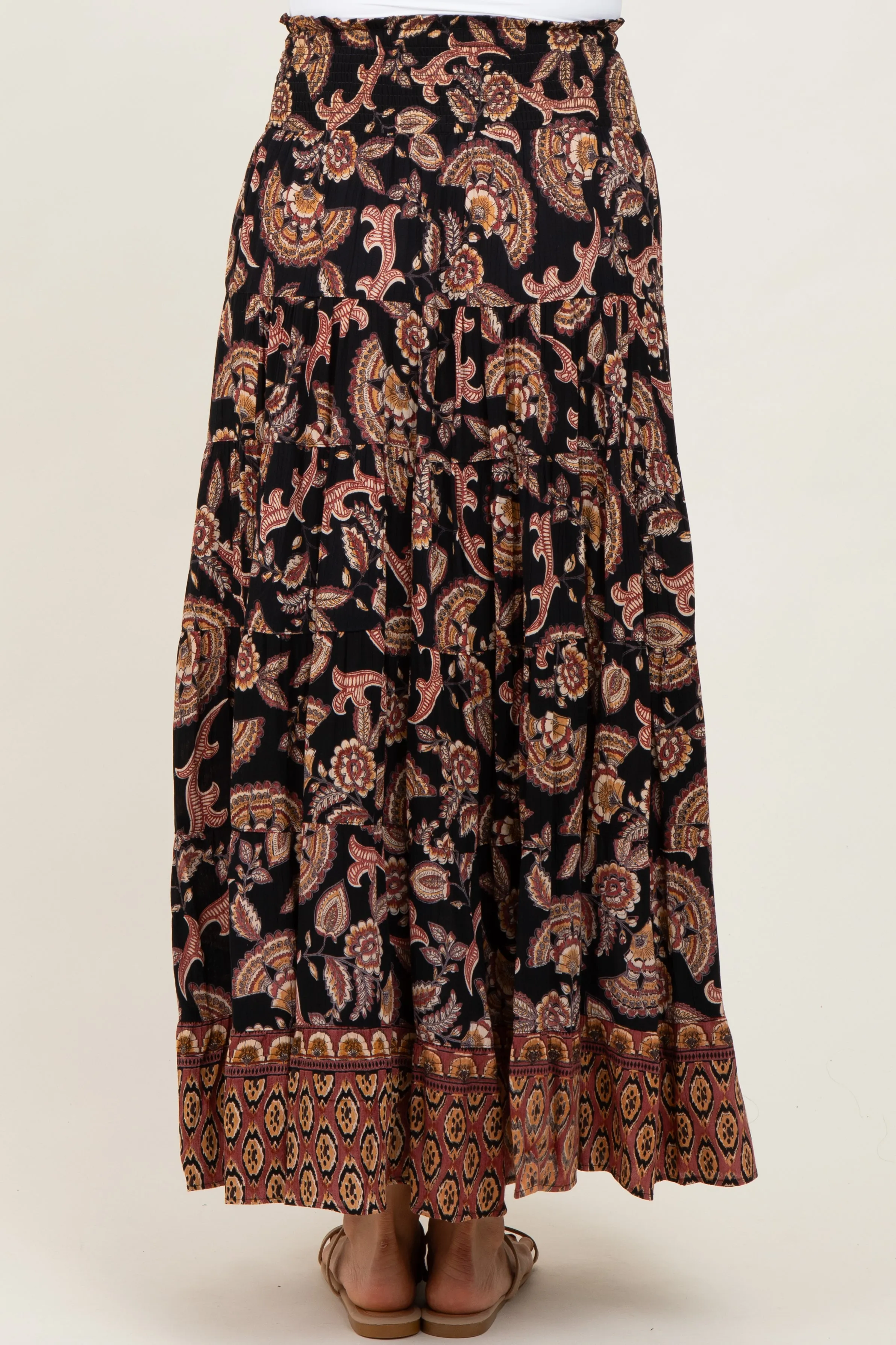 Black Paisley Smocked Waist Tiered Maxi Skirt sold by Pinkblush product image thumbnail 5