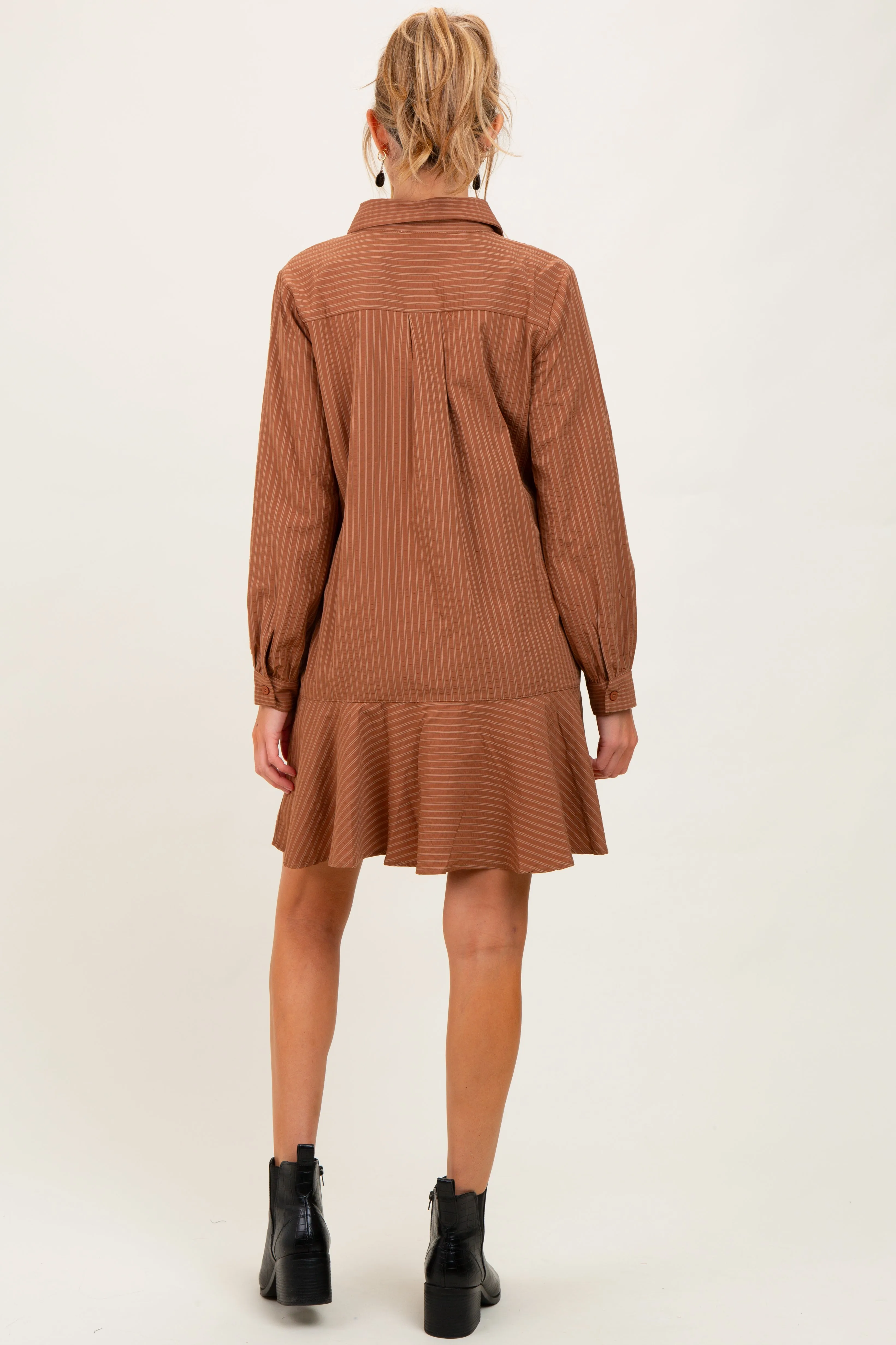 Camel Striped Long Sleeve Drop Waist Maternity Polo Dress sold by Pinkblush product image thumbnail 4