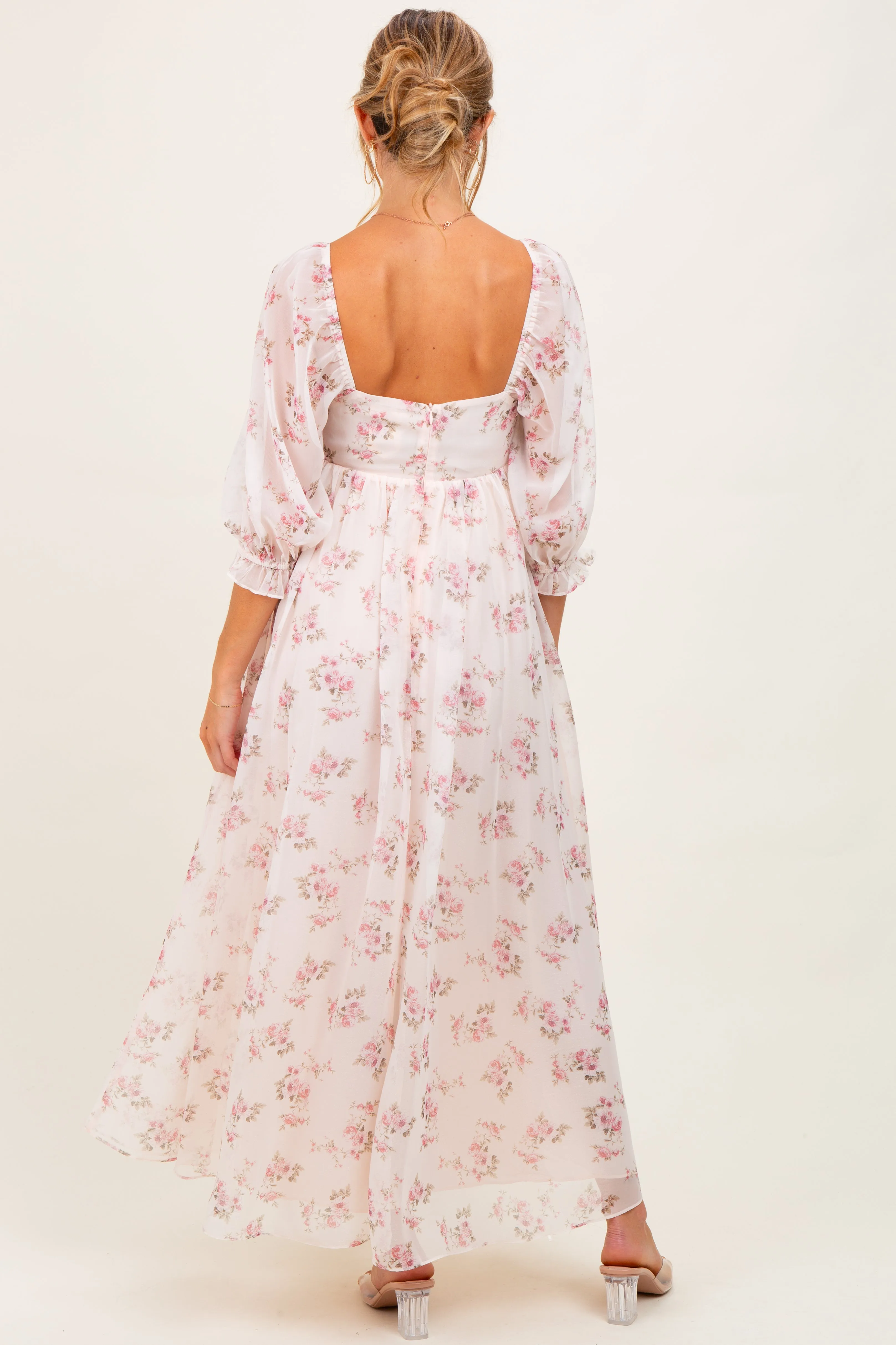 Light Pink Floral Chiffon Long Sleeve Maternity Maxi Dress sold by Pinkblush product image thumbnail 4