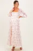 Light Pink Floral Chiffon Long Sleeve Maternity Maxi Dress sold by Pinkblush