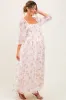 Light Pink Floral Chiffon Long Sleeve Maternity Maxi Dress sold by Pinkblush