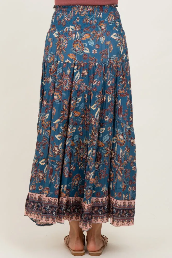 Dark Teal Smocked Waist Tiered Maxi Skirt sold by Pinkblush product image thumbnail 5