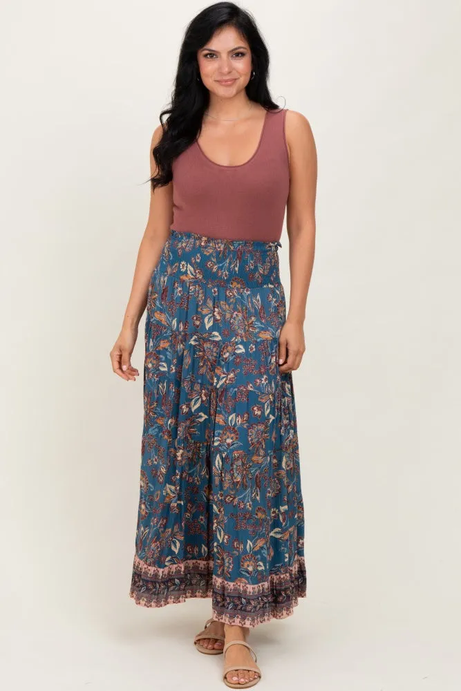 Dark Teal Smocked Waist Tiered Maxi Skirt sold by Pinkblush product image thumbnail 2