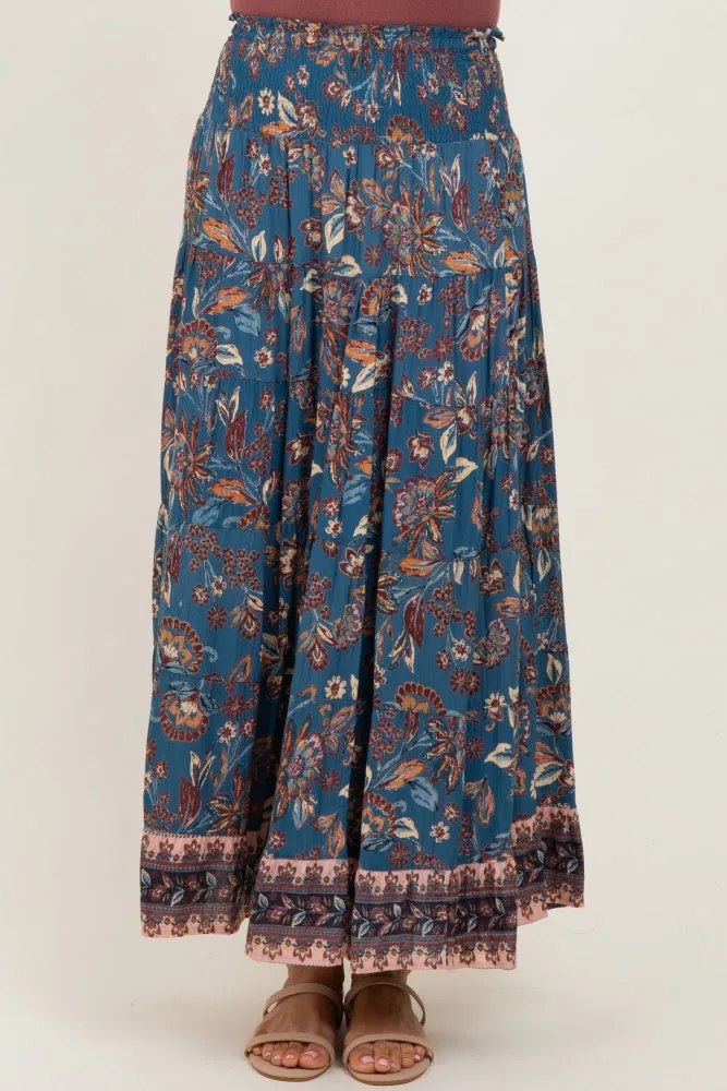 Dark Teal Smocked Waist Tiered Maxi Skirt sold by Pinkblush product image thumbnail 3