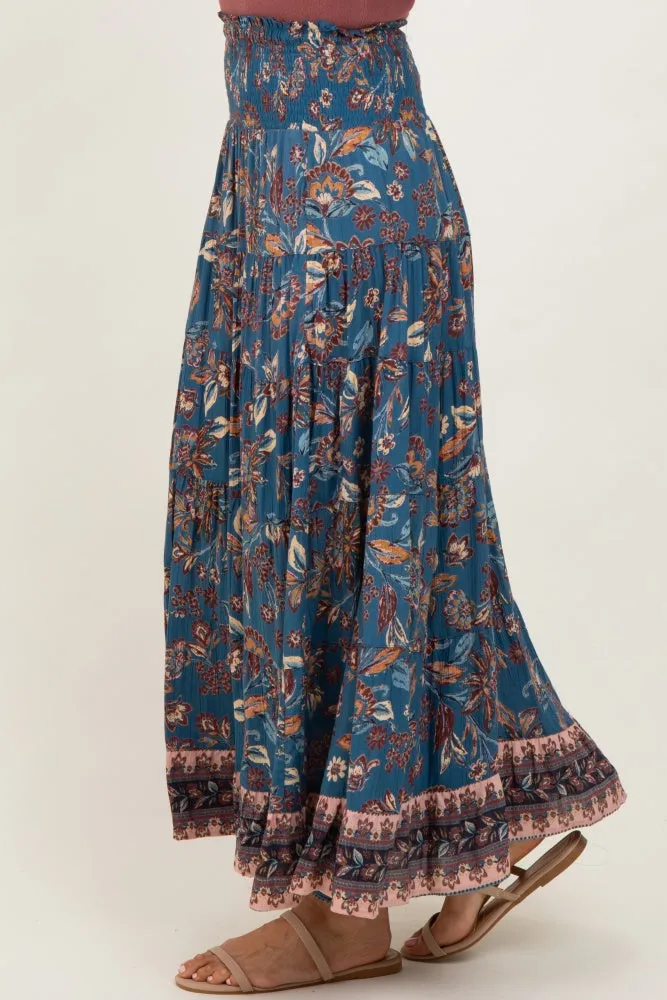 Dark Teal Smocked Waist Tiered Maxi Skirt sold by Pinkblush product image thumbnail 4