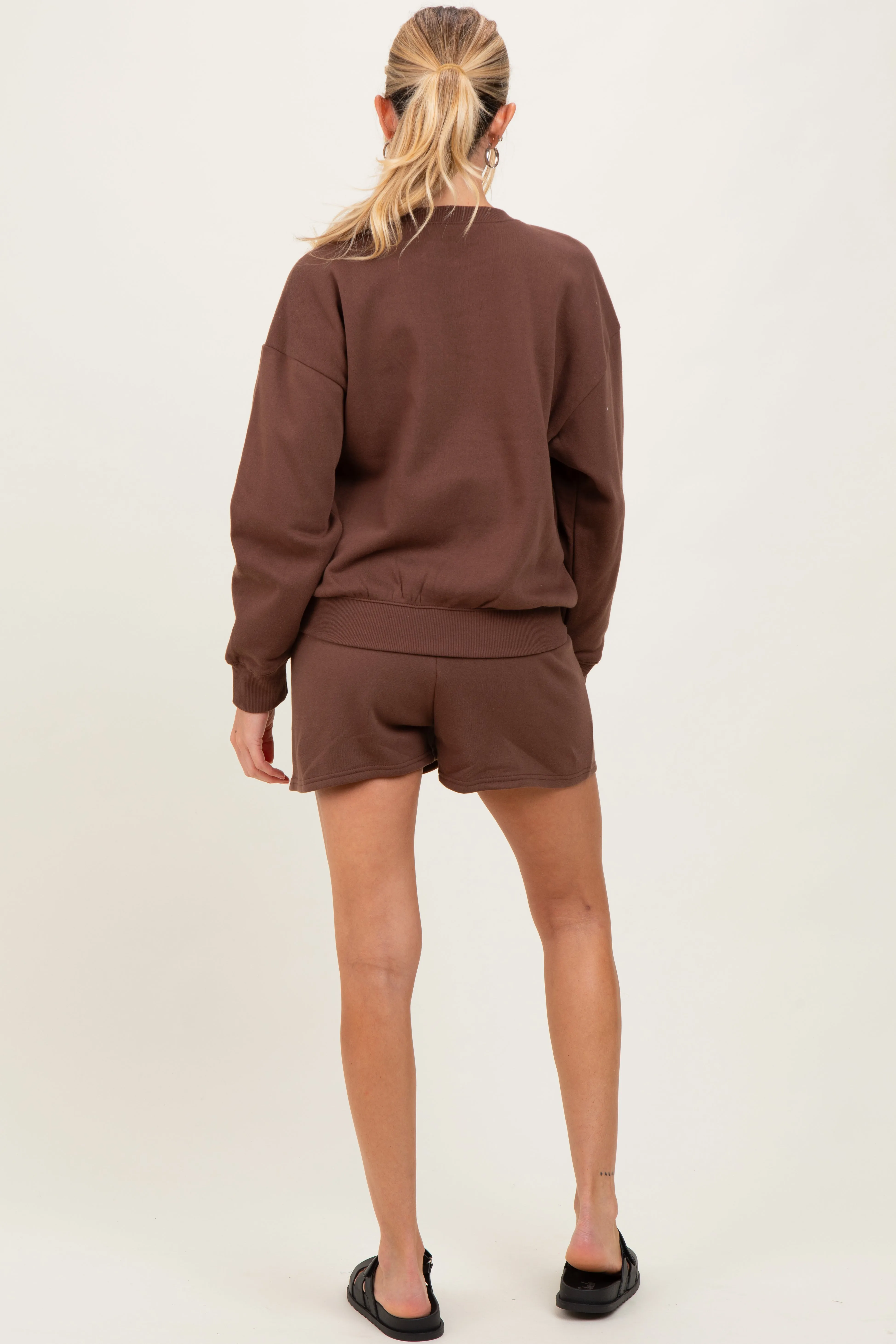 Brown Fleece Sweatshirt Shorts Maternity Set sold by Pinkblush product image thumbnail 4