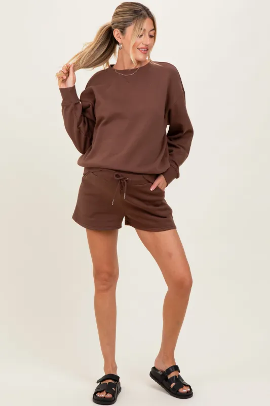 Brown Fleece Sweatshirt Shorts Maternity Set sold by Pinkblush