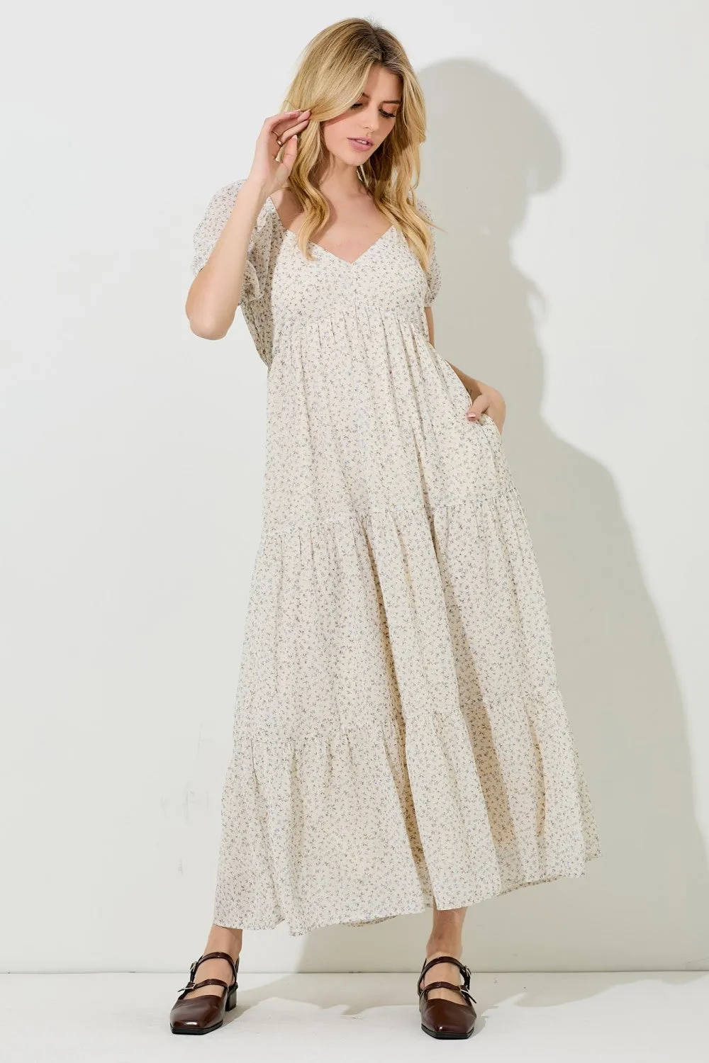 Cream Floral Chiffon Tiered Maternity Maxi Dress sold by Pinkblush product image thumbnail 5