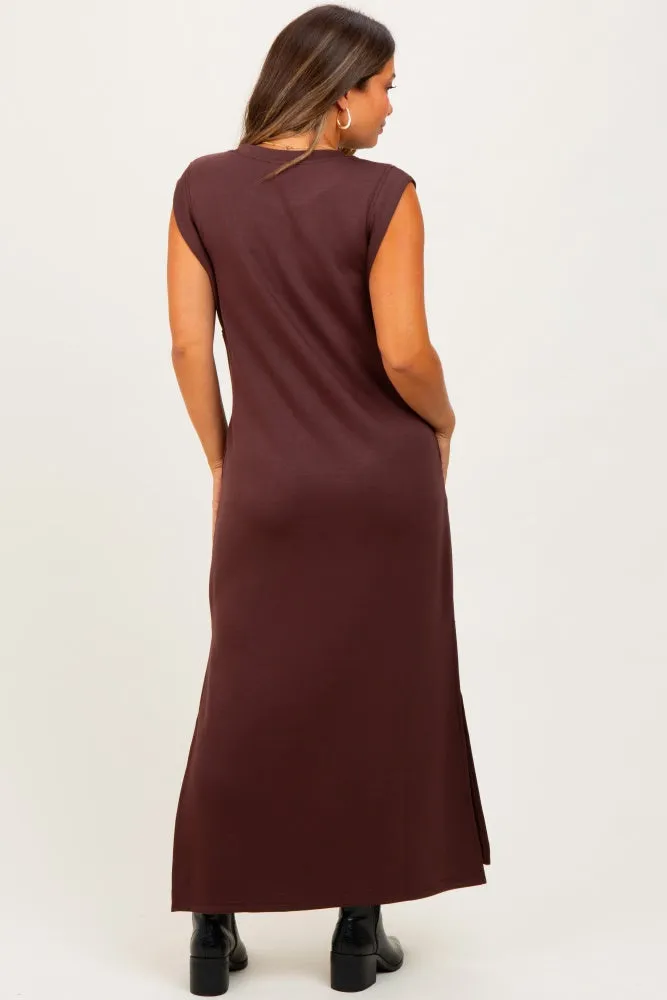 Brown Sleeveless Side Slit Maternity Midi Dress sold by Pinkblush product image thumbnail 4