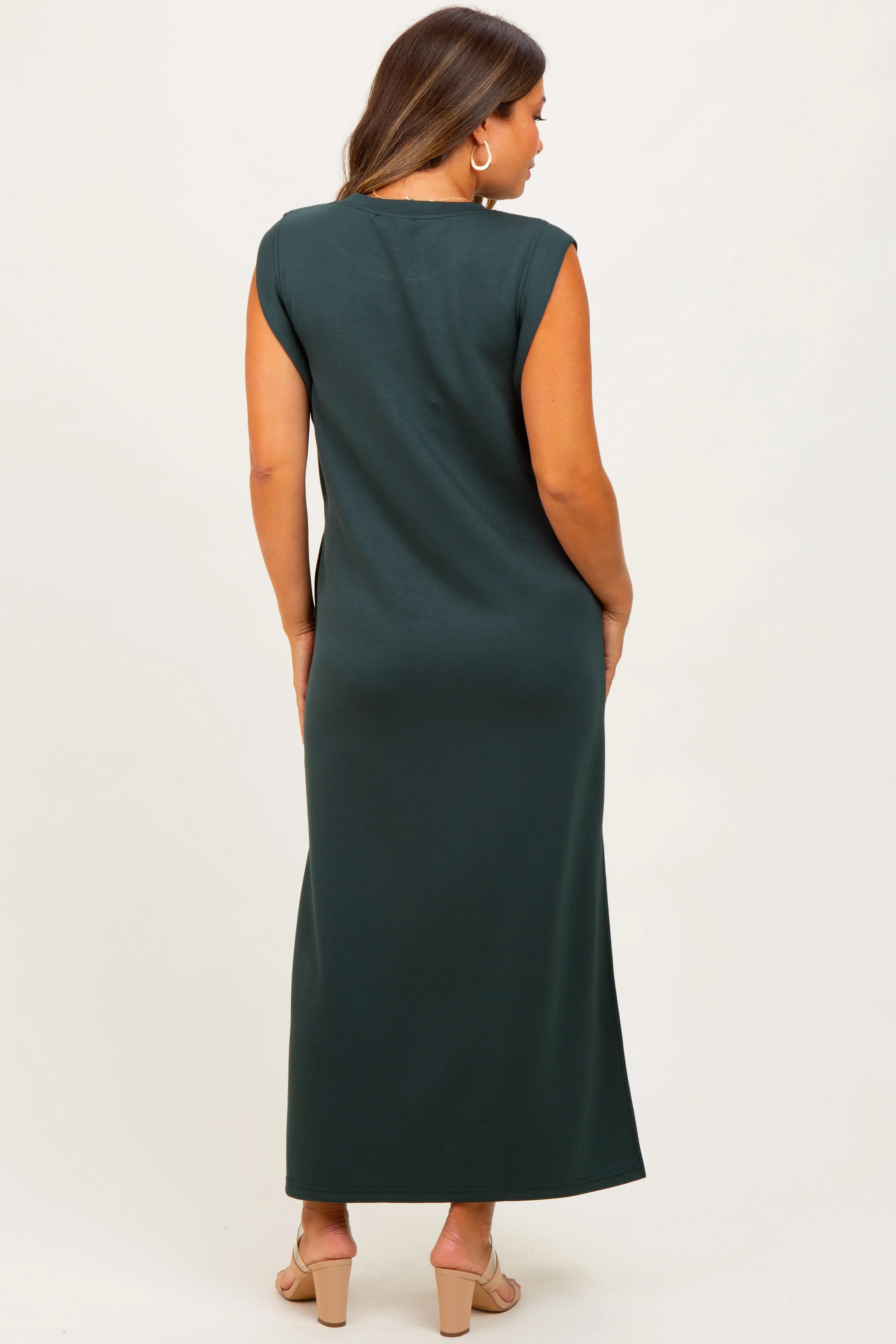 Forest Green Sleeveless Side Slit Maternity Midi Dress sold by Pinkblush product image thumbnail 4