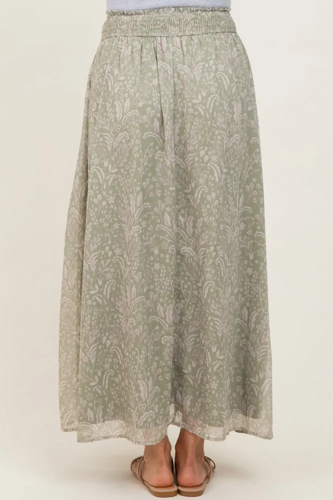 Light Olive Floral Chiffon Button Detail Maxi Skirt sold by Pinkblush product image thumbnail 5
