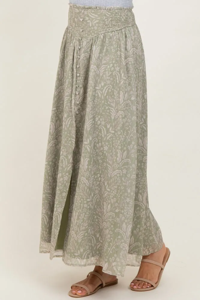 Light Olive Floral Chiffon Button Detail Maxi Skirt sold by Pinkblush product image thumbnail 4