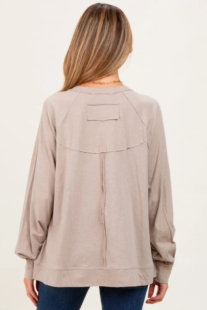 Taupe Oversized Cotton Slub Long Sleeve Maternity Top sold by Pinkblush product image thumbnail 3