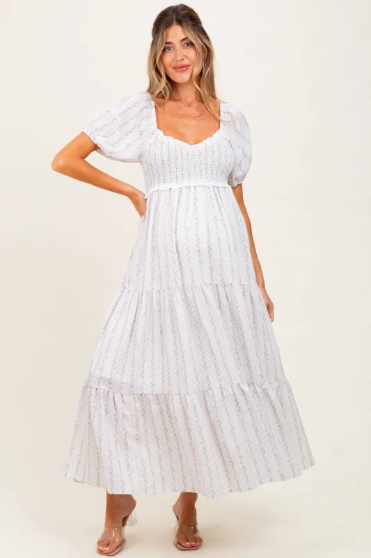 Ivory Floral Stripe Tiered Maternity Maxi Dress sold by Pinkblush