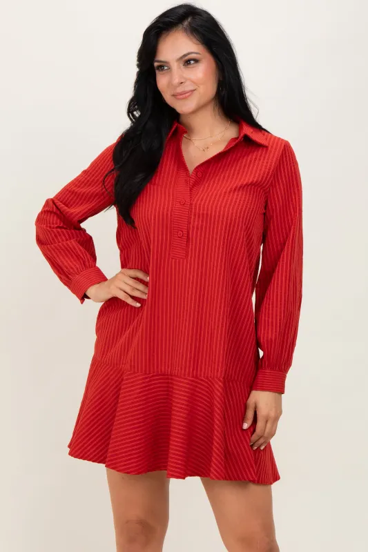 Rust Striped Long Sleeve Drop Waist Polo Dress sold by Pinkblush