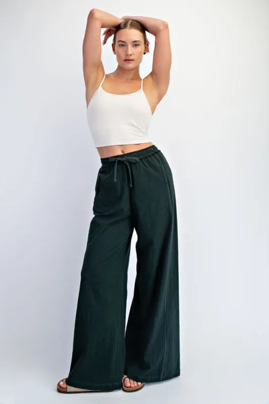 Forest Green Drawstring Wide Leg Lounge Pant sold by Pinkblush