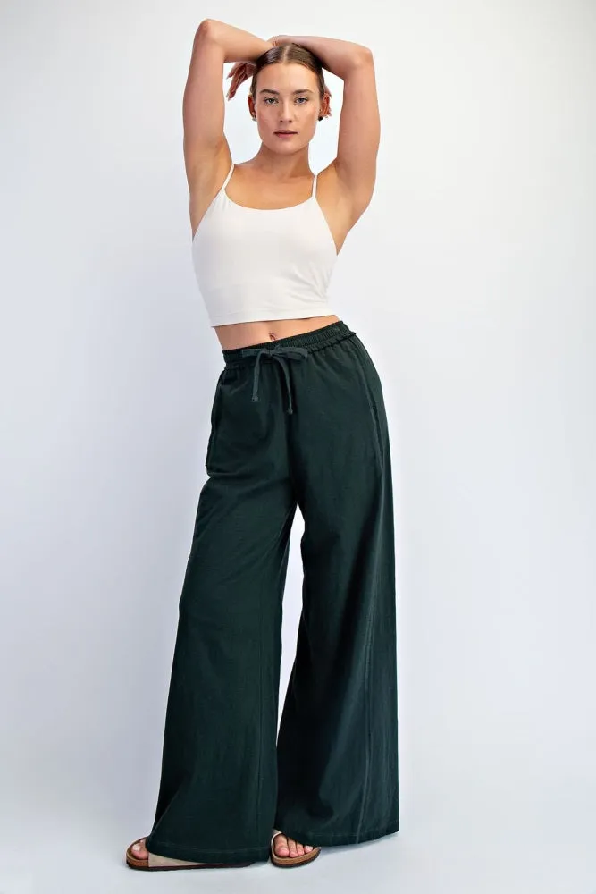 Forest Green Drawstring Wide Leg Lounge Pant sold by Pinkblush