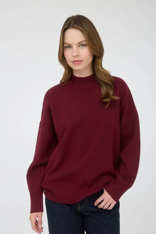 Burgundy Front Seam Mock Neck Sweater sold by Pinkblush