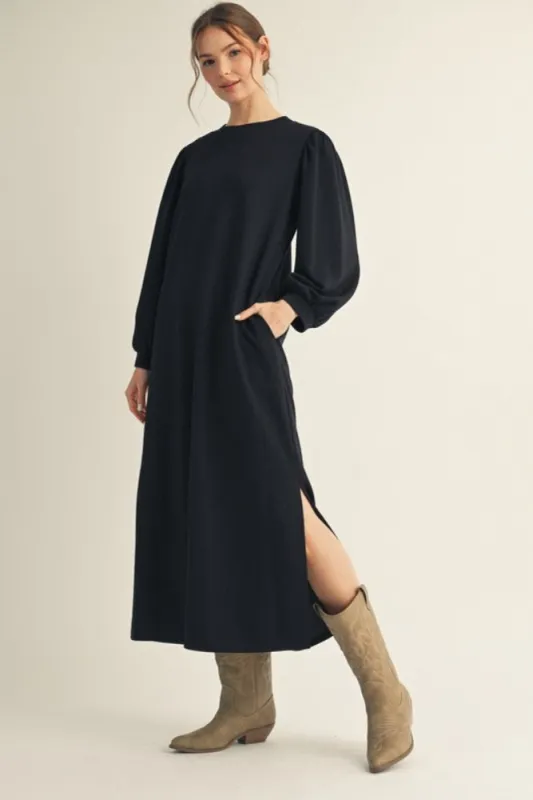 Black Side Slit Detail Solid Midi Dress sold by Pinkblush