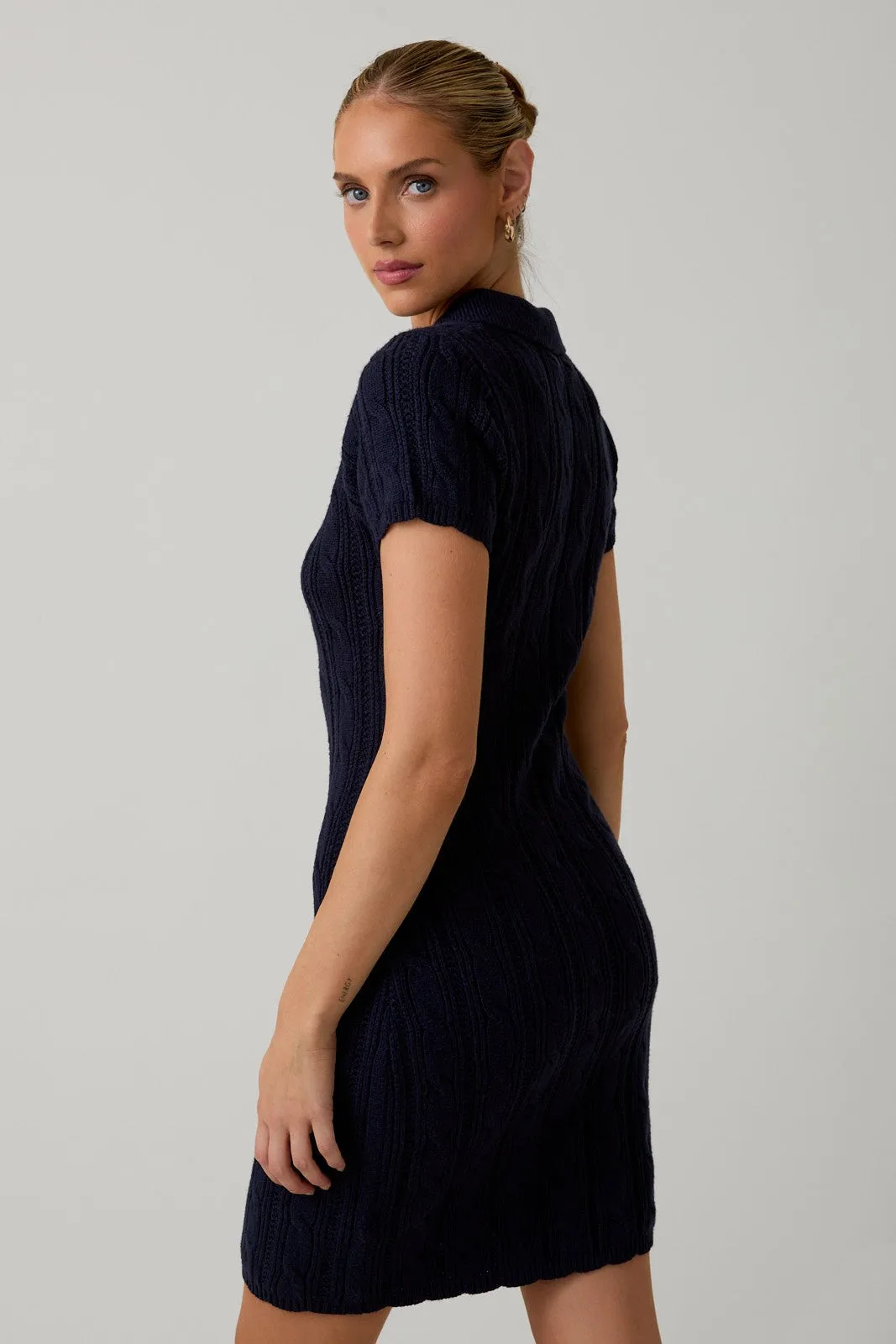 Navy Cable Knit Polo Sweater Dress sold by Pinkblush product image thumbnail 2