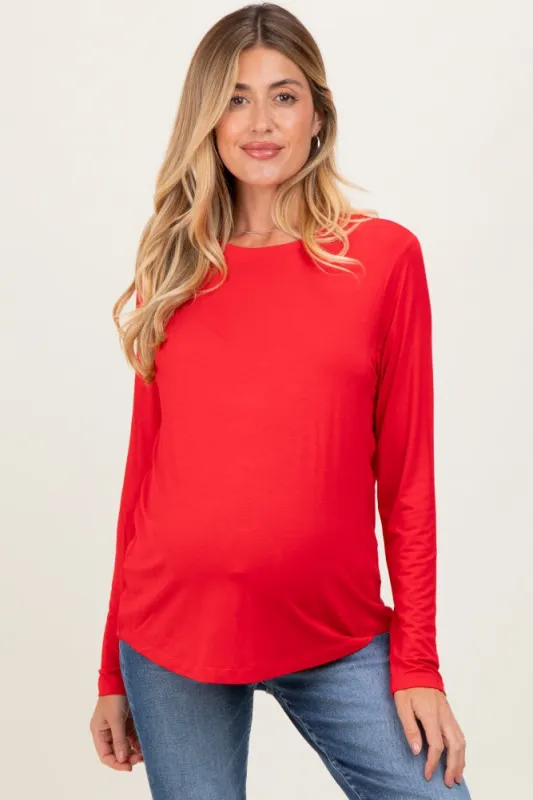 Red Long Sleeve Maternity Top sold by Pinkblush
