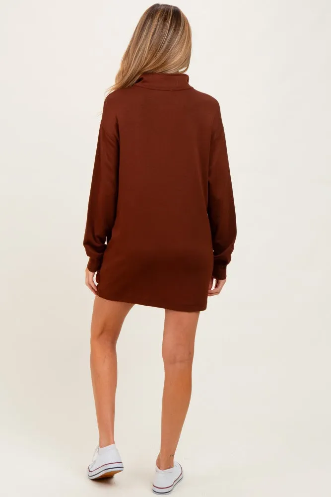 Brown Half Zip Long Sleeve Maternity Mini Dress sold by Pinkblush product image thumbnail 4