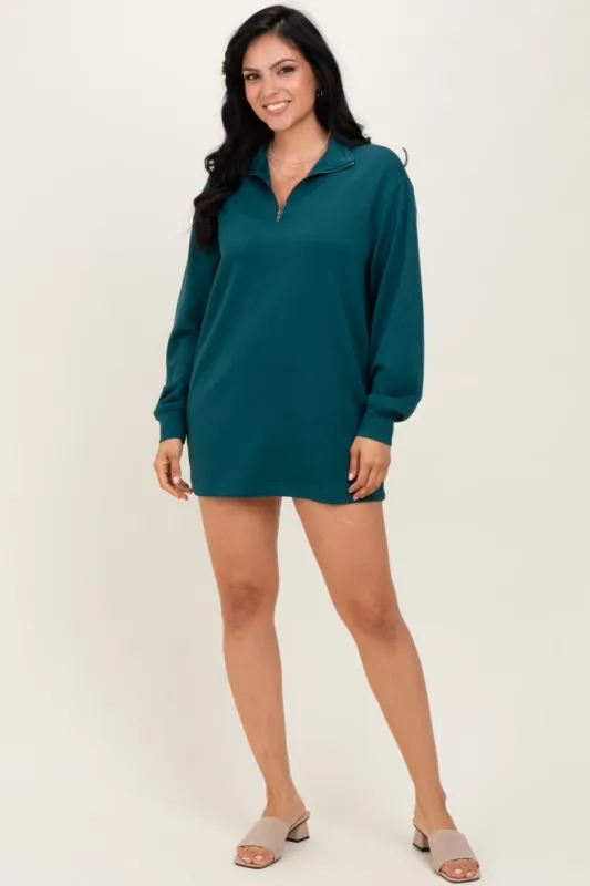 Forest Green Half Zip Long Sleeve Mini Dress sold by Pinkblush