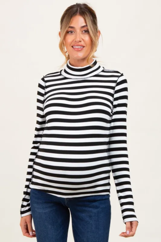 Black Striped Turtleneck Maternity Long Sleeve Top sold by Pinkblush