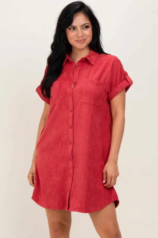 Rust Faux Suede Button Down Shirt Dress sold by Pinkblush