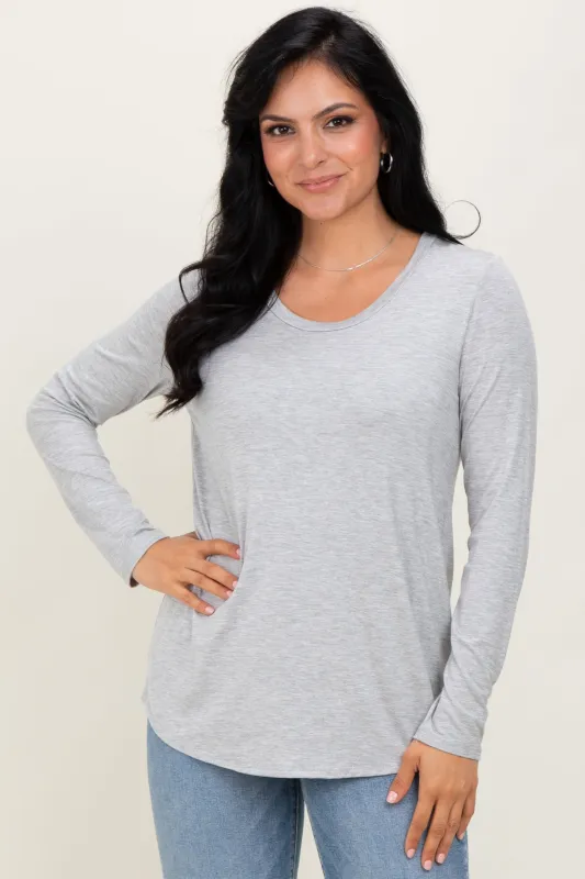 Heather Grey Inner Layer Nursing Long Sleeve Top sold by Pinkblush