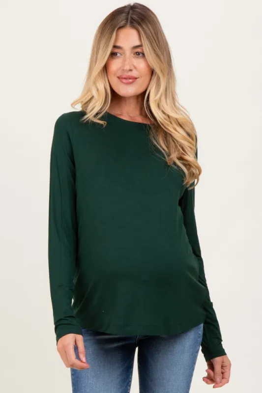 Forest Green Long Sleeve Maternity Top sold by Pinkblush