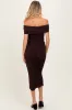 Brown Off Shoulder Ruched Maternity Midi Dress sold by Pinkblush