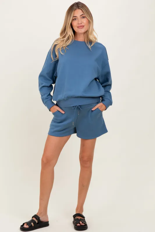 Blue Fleece Sweatshirt Shorts Maternity Set sold by Pinkblush