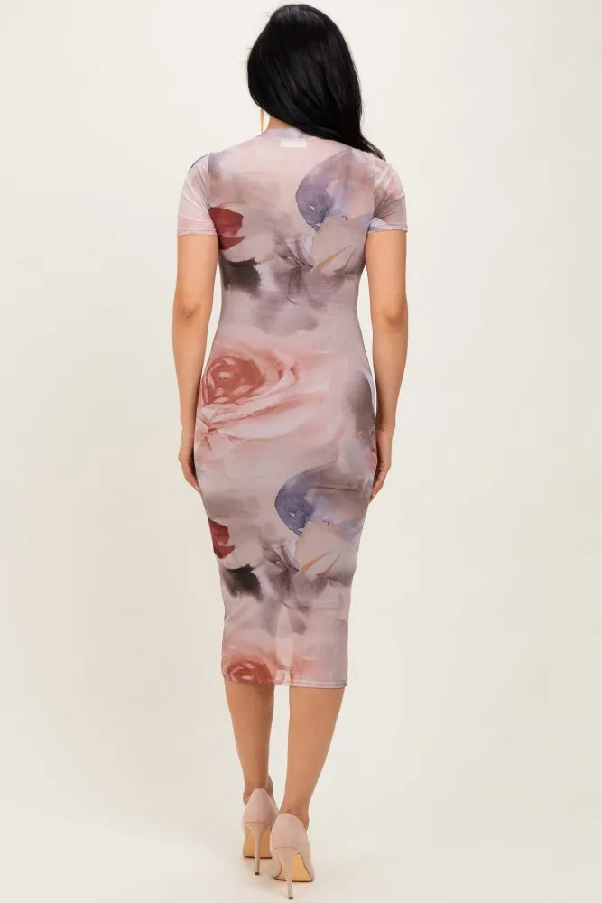 Light Pink Floral Mesh Short Sleeve Midi Dress sold by Pinkblush product image thumbnail 3
