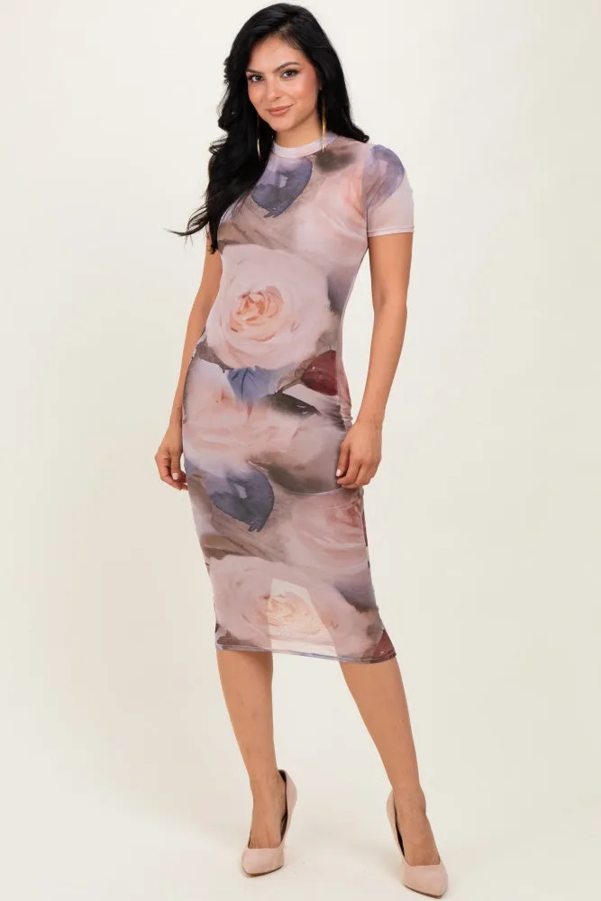Light Pink Floral Mesh Short Sleeve Midi Dress sold by Pinkblush