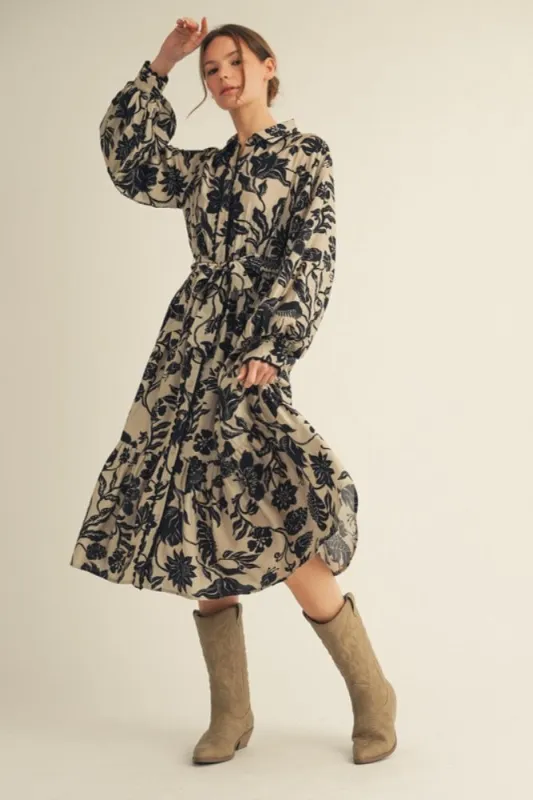 Beige Floral Button Down Bubble Sleeve Shirt Dress sold by Pinkblush