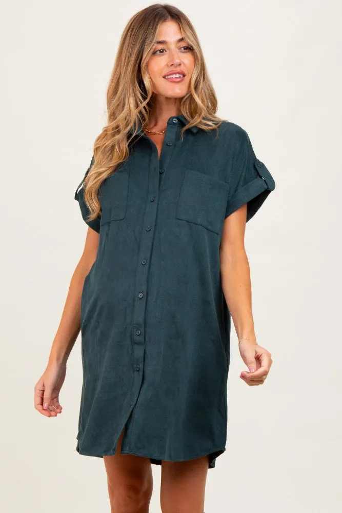 Forest Green Faux Suede Button Down Maternity Shirt Dress sold by Pinkblush product image thumbnail 2
